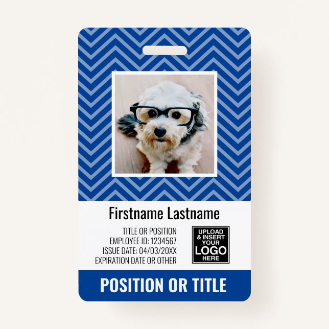 Employee Photo ID - modern chevron, logo, bar code Badge (Front)