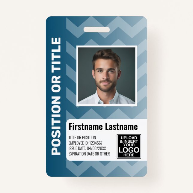 Employee Photo ID - modern chevron, logo bar code Badge (Front)