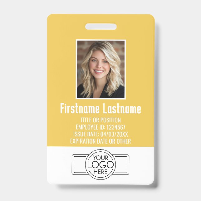 Employee Photo ID modern yellow, logo professional Badge (Front)