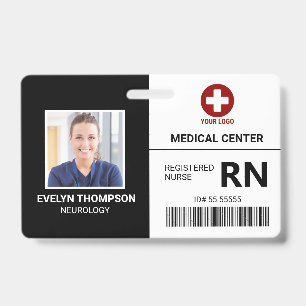 Employee Photo ID Name Tag Hospital Medical Black Badge