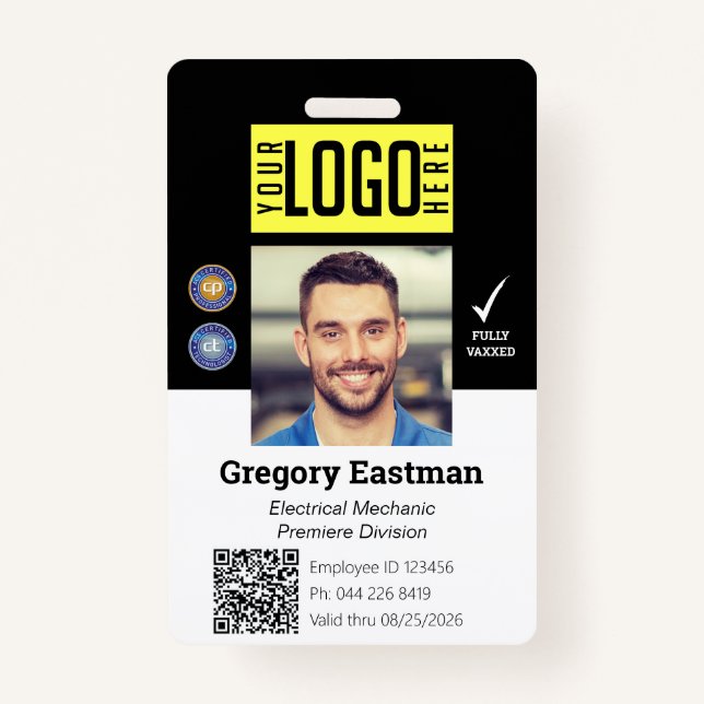 Employee Photo ID QR Code Black Badge (Front)