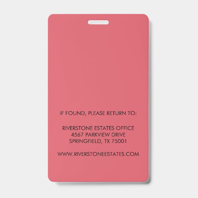 Employee Photo Identity Access Design Badge (Back)