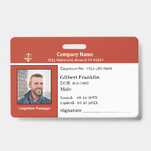Employee Photo Logo Bar Code Name Custom  Badge