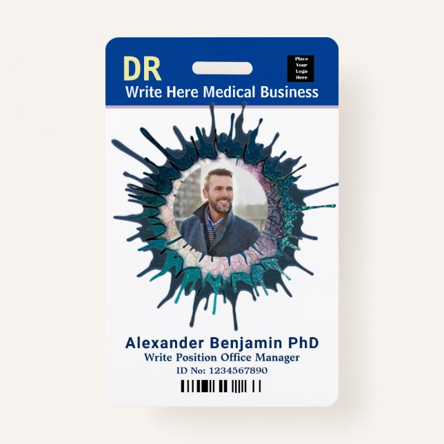 Employee Photo Logo Bar Code Name Custom Badge (Front)