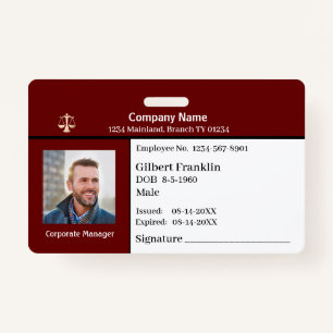 Employee Photo Logo Bar Code Name Custom Badge