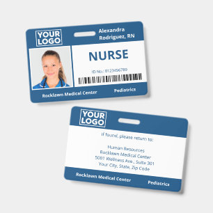 Employee Photo Logo Barcode Blue Hospital ID Badge