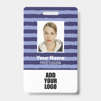 Employee Photo Logo & Barcode Blue Stripes Badge