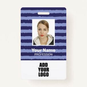 Employee Photo Logo & Barcode Blue Stripes Badge