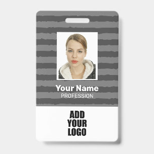 Employee Photo Logo & Barcode Grey Stripes  Badge