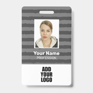 Employee Photo Logo & Barcode Grey Stripes Badge