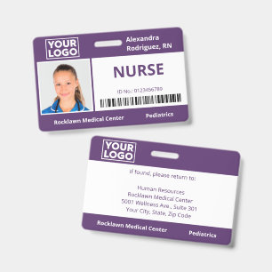 Employee Photo Logo Barcode Purple Hospital ID Badge