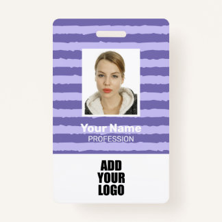 Employee Photo Logo & Barcode Purple Stripes ID Badge