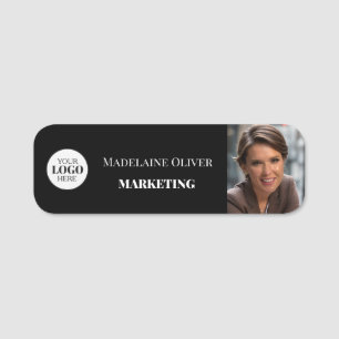 Employee Photo Logo Black White Simple Name Tag