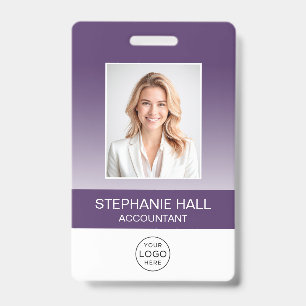 Employee Photo, Logo, Name Gradient Purple Badge