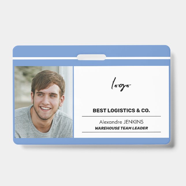 Employee photo logo text and bare code template badge (Front)