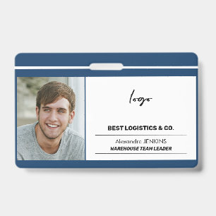 Employee photo logo text and bare code template badge