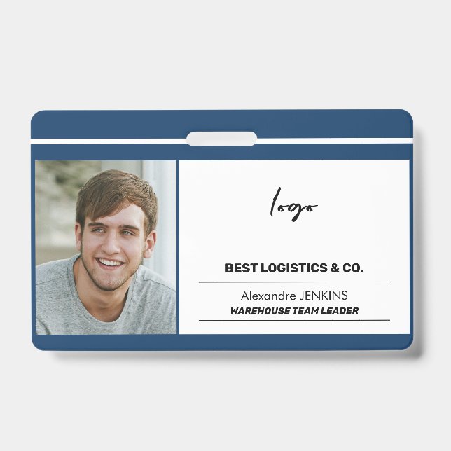 Employee photo logo text and bare code template badge (Front)