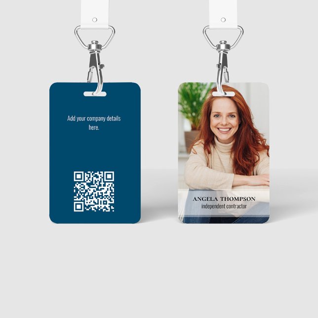 Employee Photo Name and Title QR Code Badge (Simple photo badges with a full bleed photo template. )