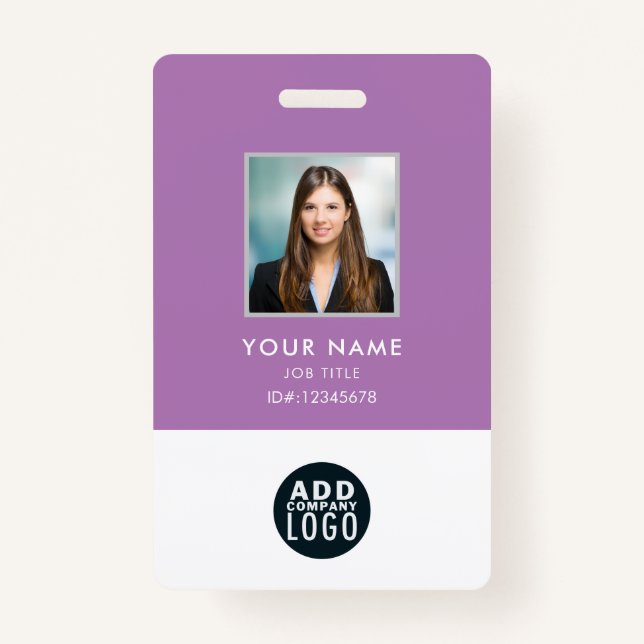 Employee Photo Name Badge Custom Barcode Logo (Front)