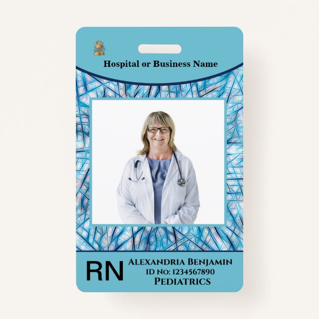 Employee Photo Name Bar Code Logo Badge (Front)