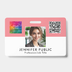 Employee Photo Name Here QR Code Business Logo Badge