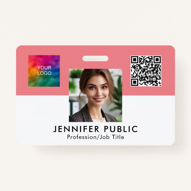 Employee Photo Name Here QR Code Business Logo Badge (Front)