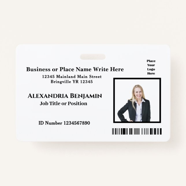 Employee Photo Name Logo Bar Code Custom Badge (Front)