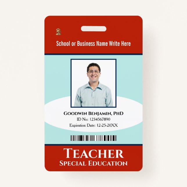 Employee Photo Name Logo Bar Code Custom  Badge (Front)