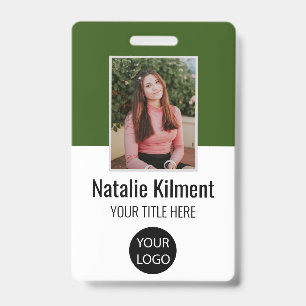 Employee Photo Name Logo Bar Code Forest Green Badge