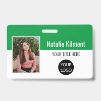 Employee Photo Name Logo Bar Code Green and White