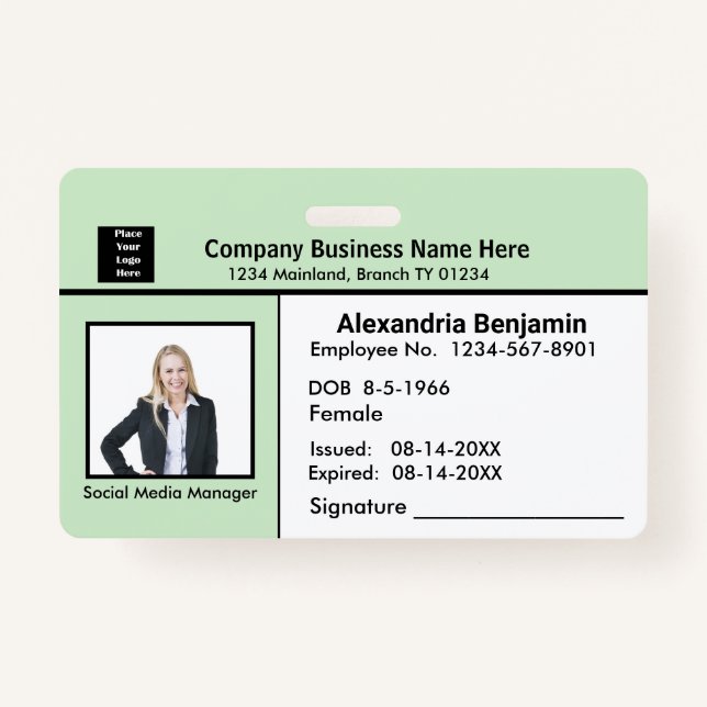 Employee Photo Name Logo Bar Code ID Card Custom Badge (Front)