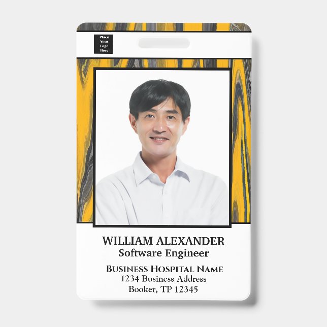 Employee Photo Name Logo Bar Code ID Card Custom   Badge (Front)