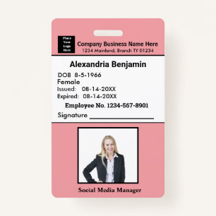 Employee Photo Name Logo Bar Code ID Card Custom Badge