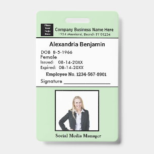 Employee Photo Name Logo Bar Code ID Card Custom Badge