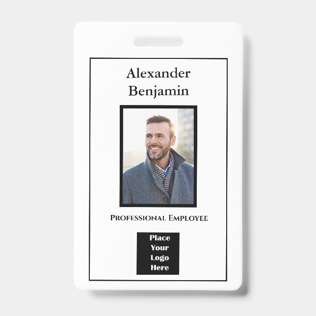 Employee Photo Name Logo Bar Code ID Modern Badge (Front)