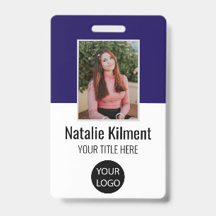 Employee Photo Name Logo Bar Code Navy Blue Badge