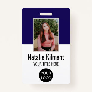 Employee Photo Name Logo Bar Code Navy Blue Badge