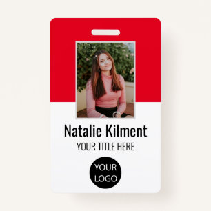 Employee Photo Name Logo Bar Code Red Black White Badge