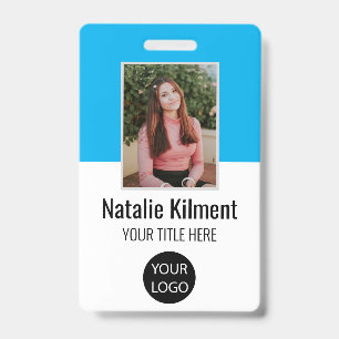 Employee Photo Name Logo Bar Code Sky Blue Badge