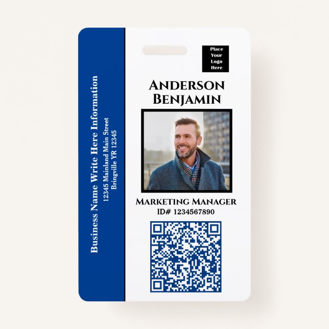 Employee Photo Name QR Code Bar Code ID Custom  Badge (Front)