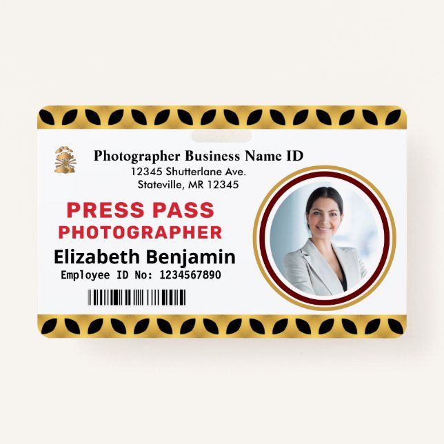 Employee Photo Press Pass Logo ID Card Custom  Badge (Front)