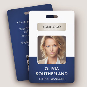 Employee Photo QR Code Custom Business Logo Navy Badge