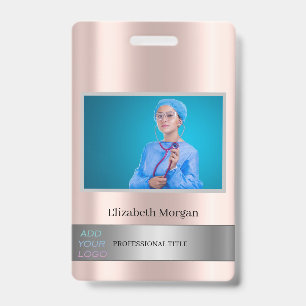 Employee Photo Rose Gold Add Your Logo Badge