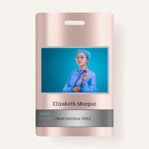 Employee Photo Rose Gold Add Your Logo Badge