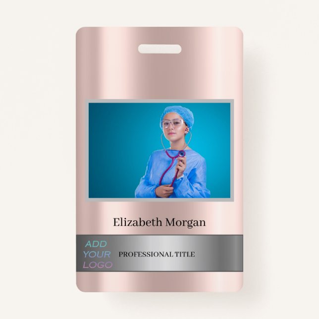 Employee Photo Rose Gold Add Your Logo Badge (Front)