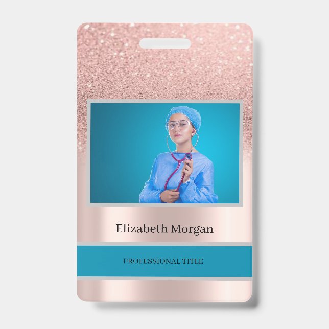 Employee Photo Rose Gold Glitter Badge (Front)