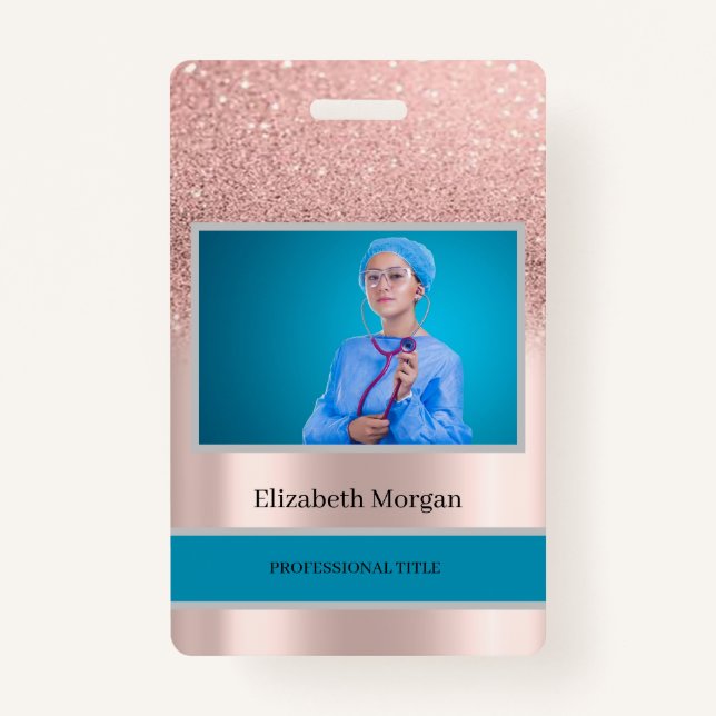Employee Photo Rose Gold Glitter Badge (Front)