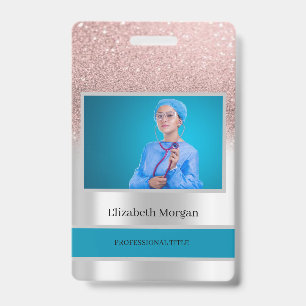 Employee Photo Rose Gold Glitter,Silver Badge