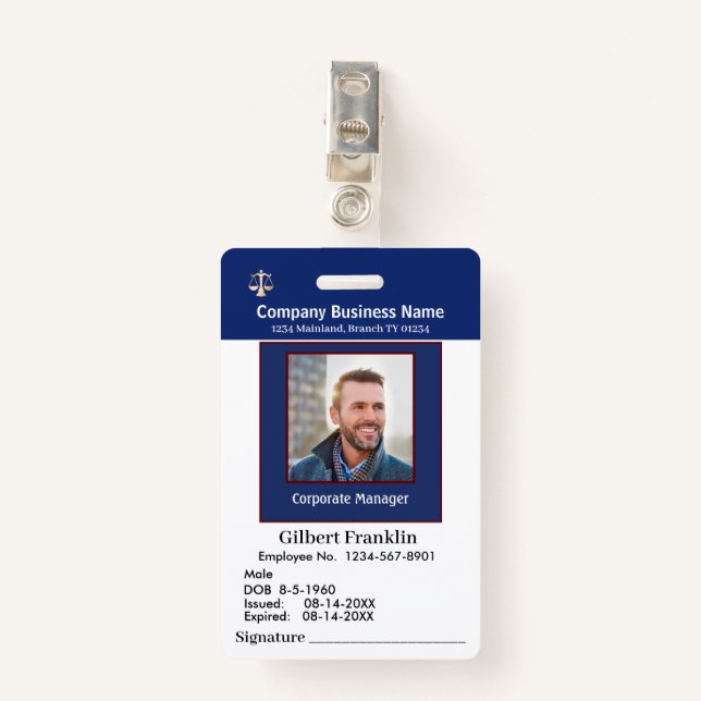  Employee Photo Signature Logo Name Custom ID Badge (Front with Clip)