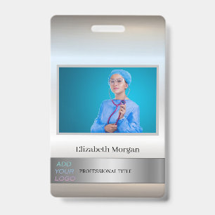 Employee Photo Silver Add Your Logo Badge